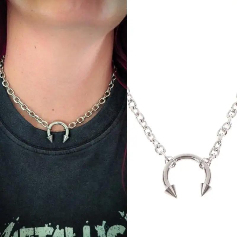 Retro Hip-hop Style Titanium Steel Necklace Party Punk Rivet Pendant Unisex Choker Gothic Y2K Jewelry