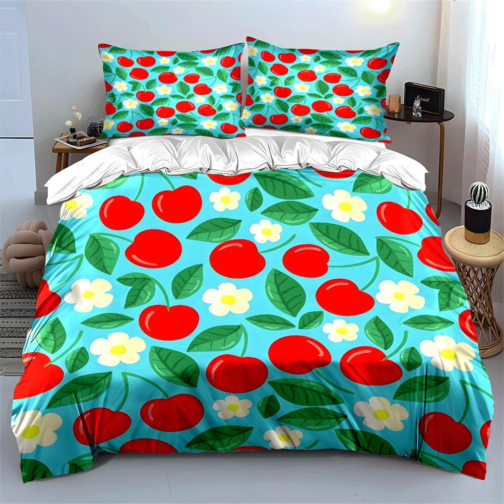 "Cherry-Themed Decorative Set for Summer" Exquisite three-piece bedding set gift for kids and adults