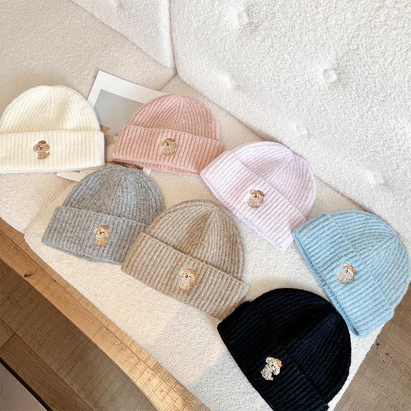 New West Highland Puppy Embroidered Woolen Hat Autumn and Winter Warm Ear Protection Hat Showing Face Small Knitted Woolen Hat for Women