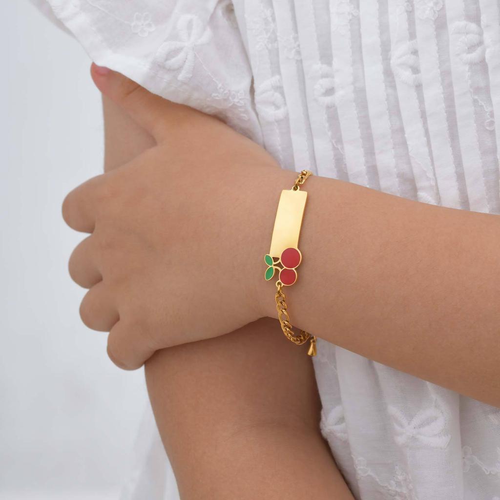 Stainless Steel Three To One Nk Chain Cherry Lettering Personalized Curved Brand Children'S Cute Bracelet Br-2531
