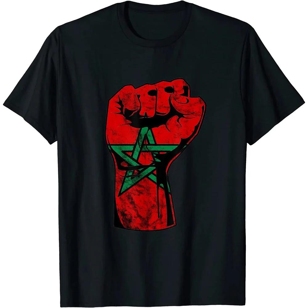 

T Shirts Fashion Crew Neck Men ShortSleeve Morocco Soccers Flag Shirt Moroccan Flag Jersey Flag Footballer Tee Shirts S4XL M