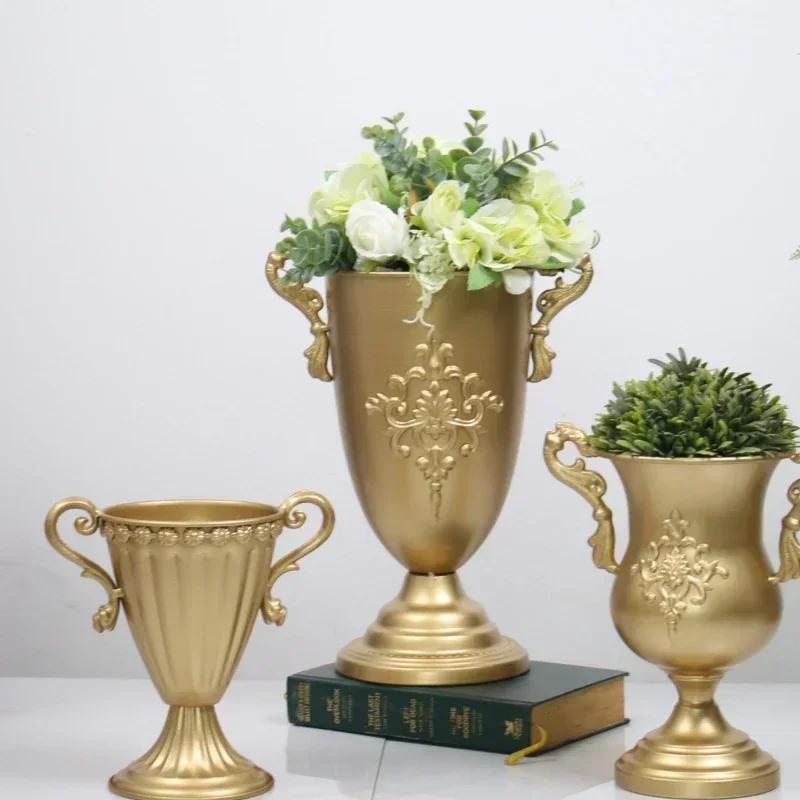 Golden Home Tabletop Floral Arrangements Wedding Atmosphere Decoration Floral Arrangements Green Plant Flower Vase Flower Holder