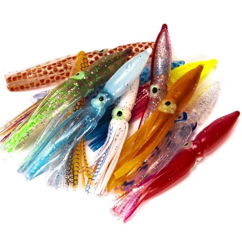 10 Pcs/lot 8cm Multicolored Flash Scale Bionic PVC Lua Bait Big Head Squid Soft Bait