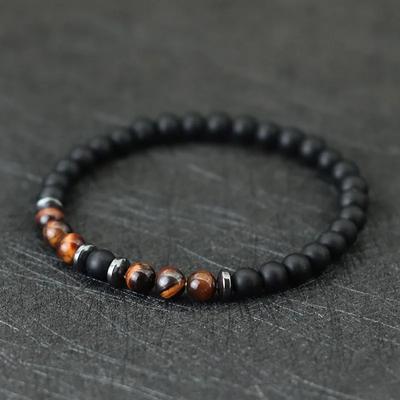 Minimalistisches Perlenarmband für Männer, 6 mm, Hämatit, Onyx, Tigeraugen, Steinarmband, Freizeitzubehör, Pulseras Para Hombre