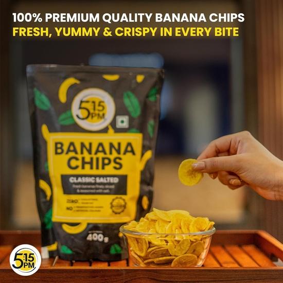 5:15PM Kerala Banana Chips 400gm Packet - Crispy Yellow Baked Banana chips Wafers | Classic Salted Flavour
