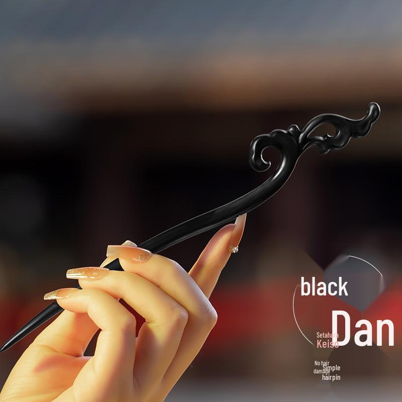 High-End Natural Ebony Wood Hairpin - Extended Chinese Ancient Style Black Hair Bun Accessory