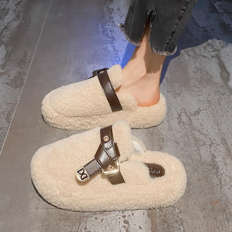 Mao Mao Hausschuhe Damen tragen Internet-Berühmtheiten 2025 Herbst und Winter neu faul vielseitig dicksohlige Taschenkopf warme Baumwollhausschuhe Explosion