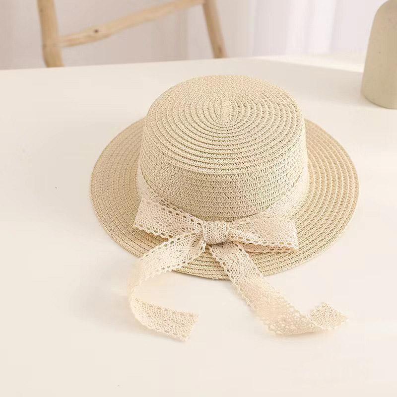 Lace Bow Kids Sun Hat Summer Wide-brim Straw Hats for Girls Outdoor Sunshade Beach Panama Cap