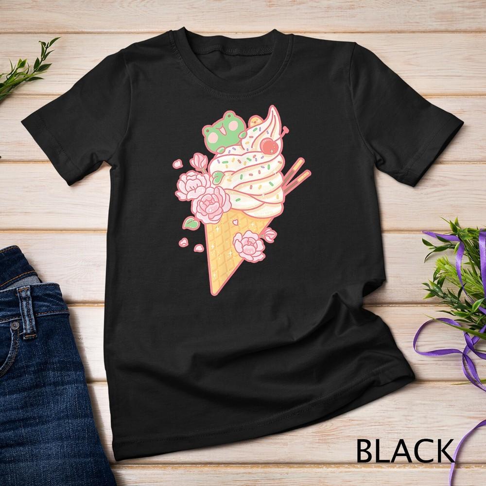 Frog Ice Cream Cone Cute Kawaii Aesthetic Unisex T-shirt M