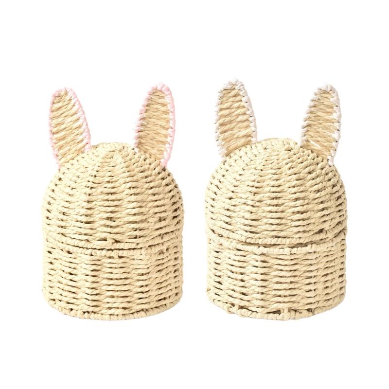 Artisanal Handwoven Rabbits Ears Basket for Easters Decoration and Home Storage Solution