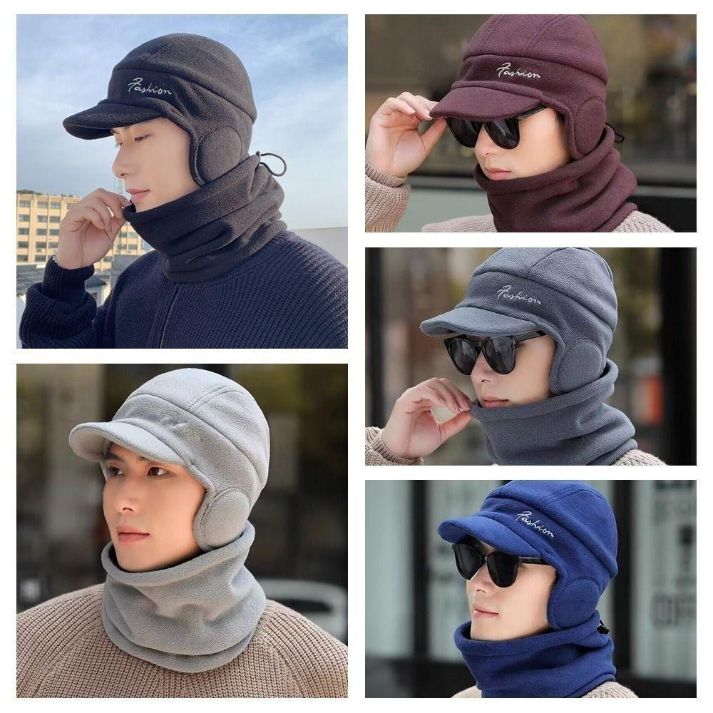 2Pcs/set Fleece Ski Pullover Cap Solid Color Visor New Cotton Hat