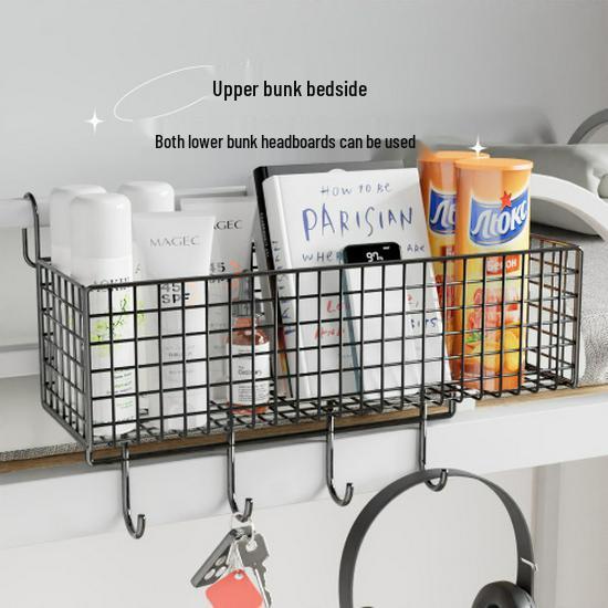 

Hanging Bedside Dorm Shelf with Hooks – No Drill Needed