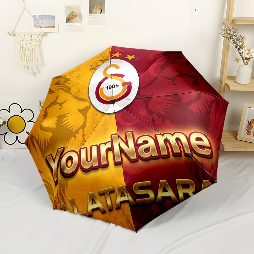 Galatasaray1 Customize Text Umbrella Portable Automatic Umbrella Compact 8-Rib Design Durable Plastic Iron for Outdoor Daily Use Elegant