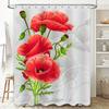 Beautiful Red Poppy Shower Curtain with Fresh Green Leaves Printed Waterproof Fabric Bathroom Decor for Home Bath Room