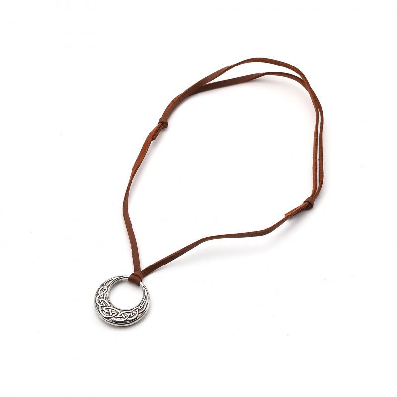 Popular Retro Viking Celtic Knot Pendant Necklace with Adjustable PU Leather - Norwegian Style Party Accessory