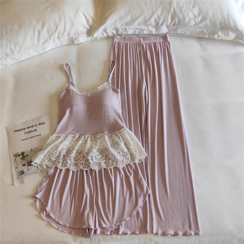 Modal Women's Summer Camisole Pajama Set with Chest Pads - French-Inspired, Sexy, Lightweight Homewear