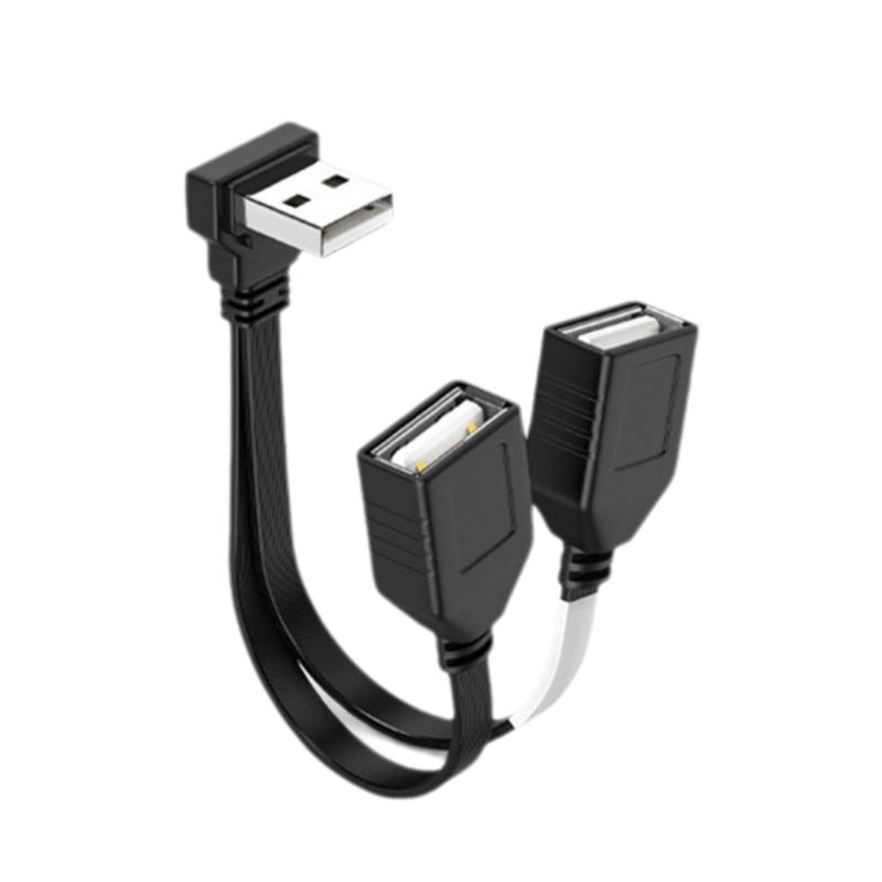 Double USB Splitter Cable 1 Male To 2 Female Power Extension Cord 90 Degree 480Mbps Transfer For Computer  Car Use