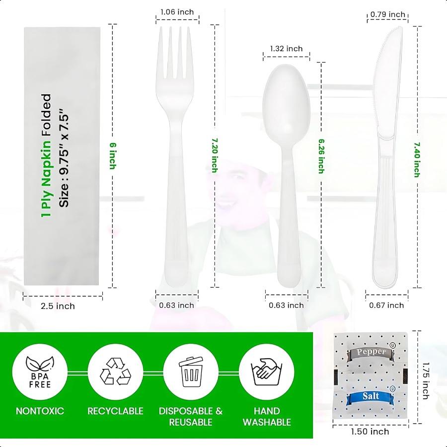 Plastic Utensils Silverware Wrapped Combo Set Bulk Variety Pack Disposable Cutlery Party Supply Heavy Duty Forks Spoons Knives