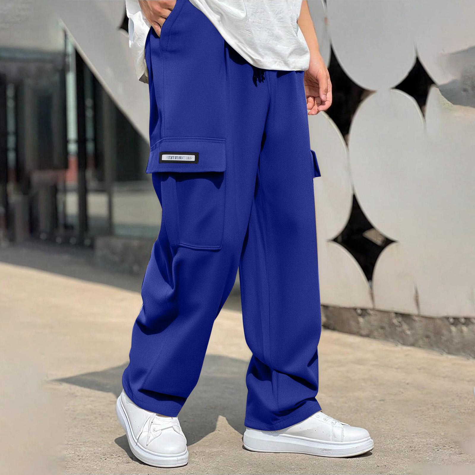 

Men s Solid Color Work Pants With Multiple Pockets And A Relaxed Straight Leg XL синий