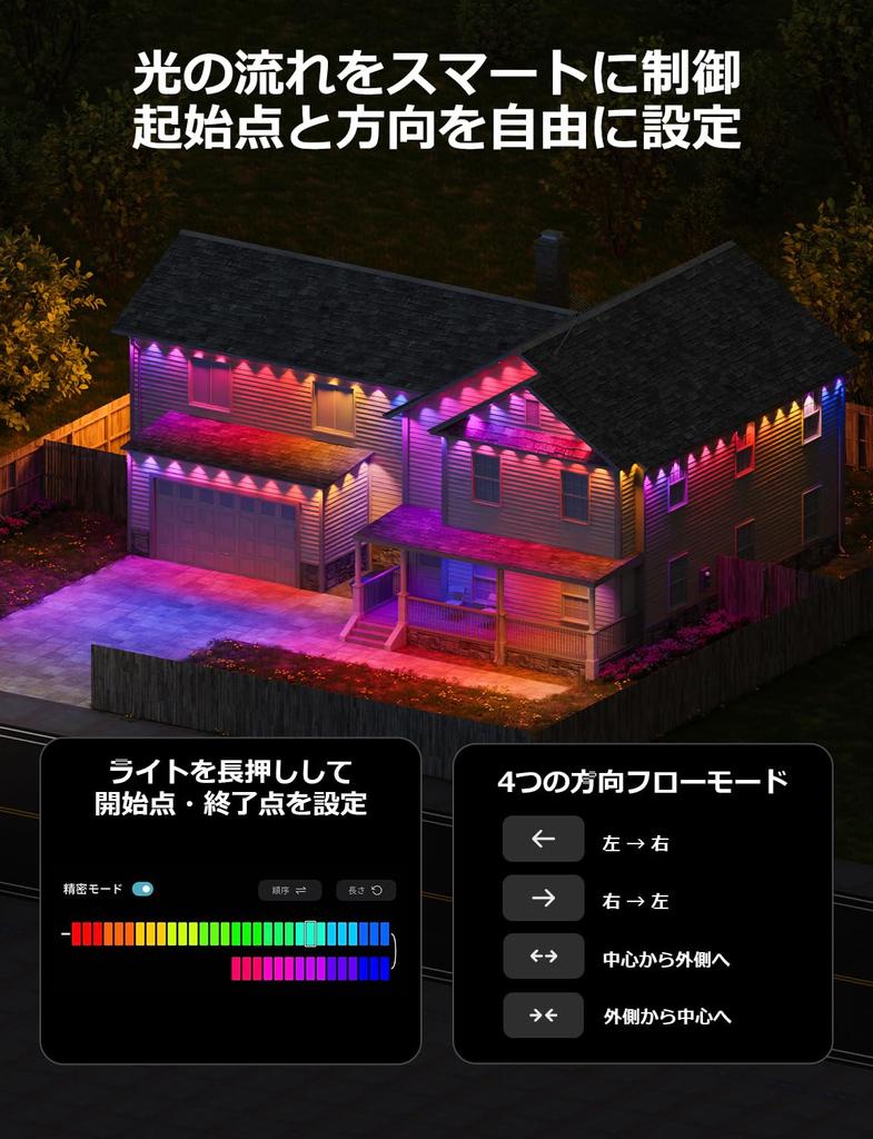 Lepro EE1 AI Illumination Lights, Outdoor LED String Lights, Spotlights, DIY Flowing Strip Lights, Permanent Installation, 30-Light, 15m, Smart RGB,