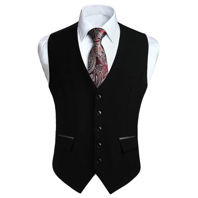 Black Suit Vest Business Gilet Vest Wedding 2 Pockets Buckle Casual Formal Clothes Large Size L [Enlision] Men's V-Neck Men's