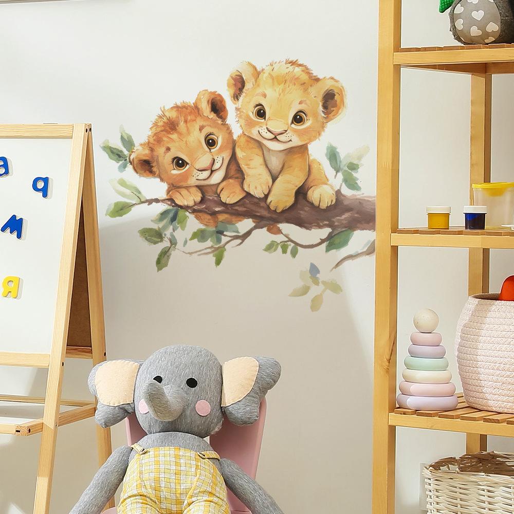 Cute Lion on Branch Wall Sticker Self-Adhesive Removable for Kids Room Bedroom Living Room Jungle Home Decor Art
