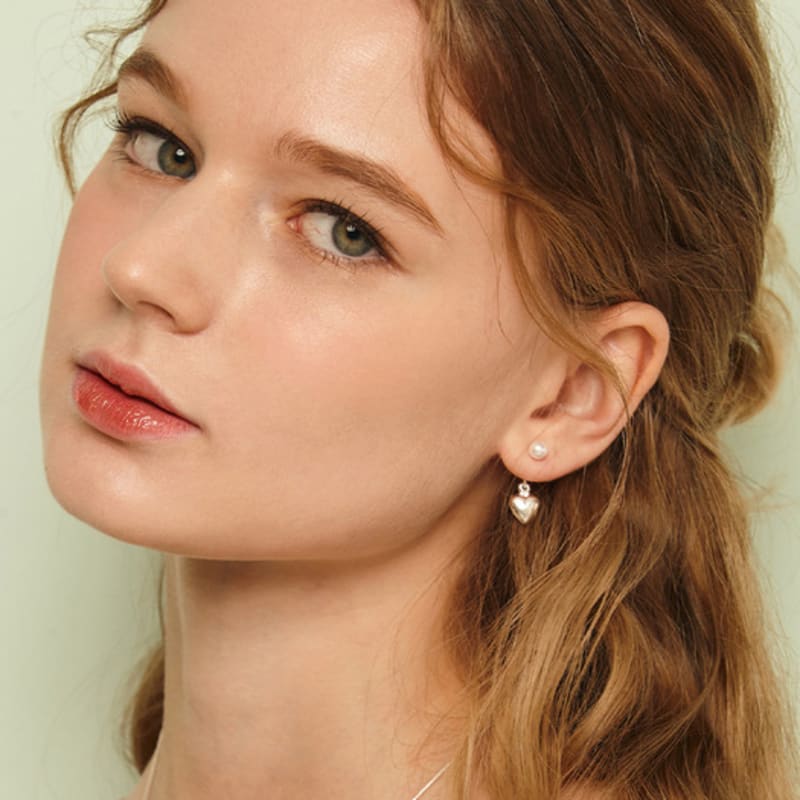 Murmur [925silver]Pearl Heart Twoway Drop Earring