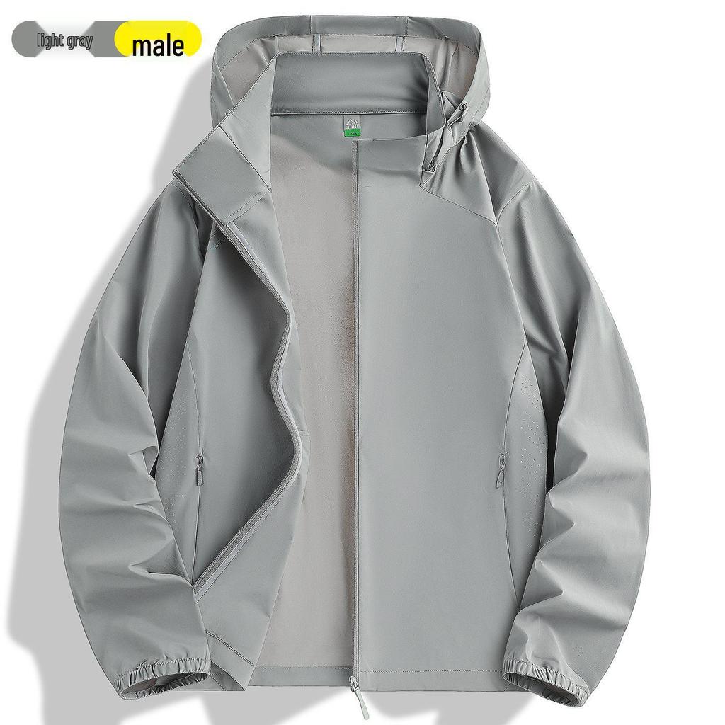 Unisex Elastic Breathable UV Protection Ice Silk Jacket with Removable Hood