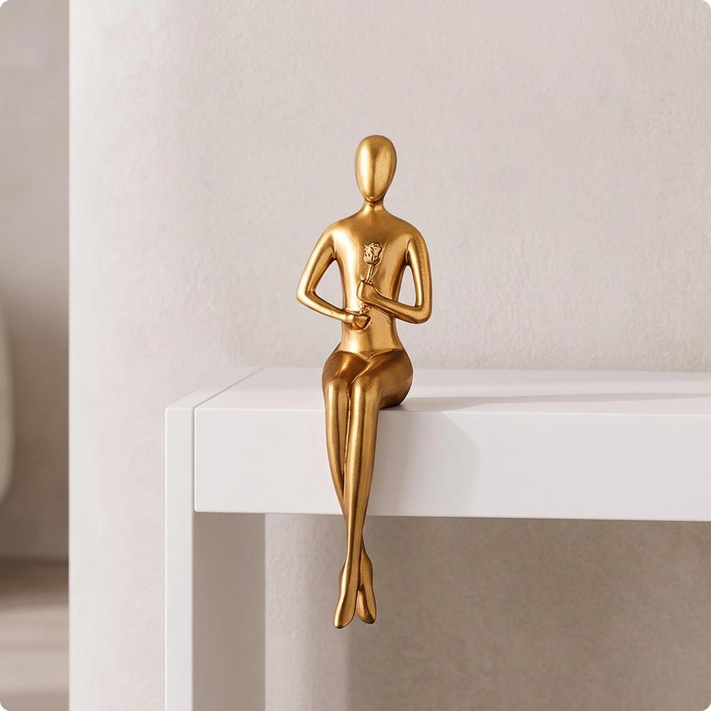 Metal-Finish Abstract Human Statue Minimalist Sculptures Contemporary Figurines