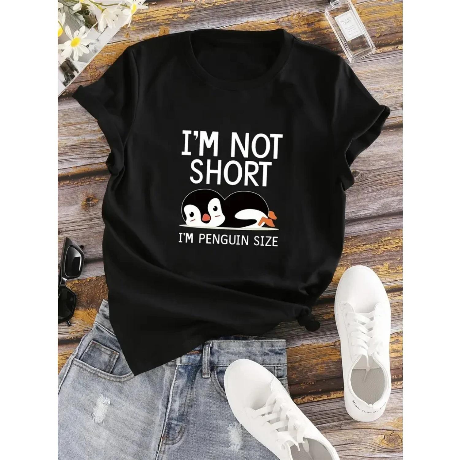 

Letter & Animals Print T-Shirt Crew Neck Short Sleeve T-Shirt Casual Every Day Tops Women s Clothing S чёрный