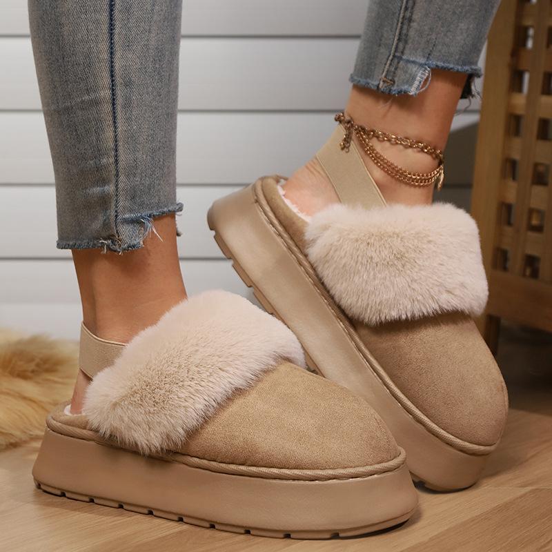 Wearing snow cotton boots, women's cotton slippers, women's winter thick-soled velvet to keep warm ins