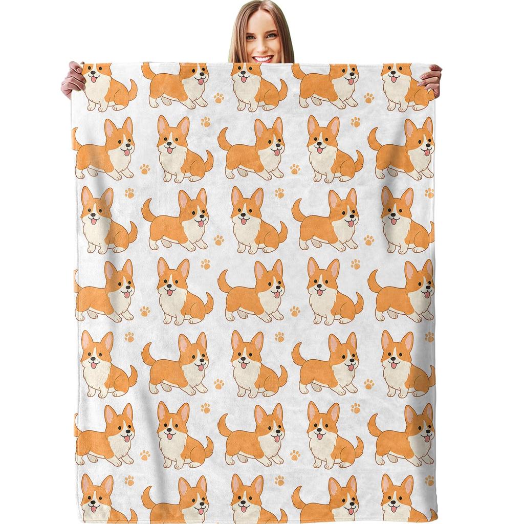 Cute Pet Dog Blanket Soft Lightweight Cozy Flannel Throw Blanket for Kids Lap Bedroom Sofa Couch Bed Travel Office Home Decor