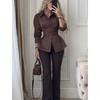 Women's 2026 Spring New Fashionable Elegant Collared Tie-Waist Solid Color Long-Sleeve Shirt Top