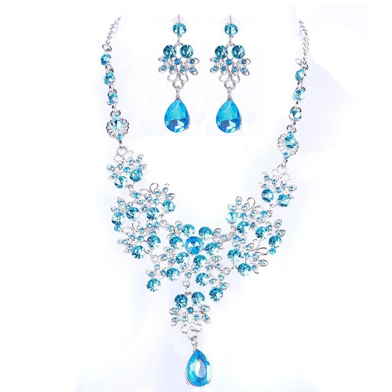 European and American Bride Drop Earrings Necklace Set Adjustable Pendant Necklace