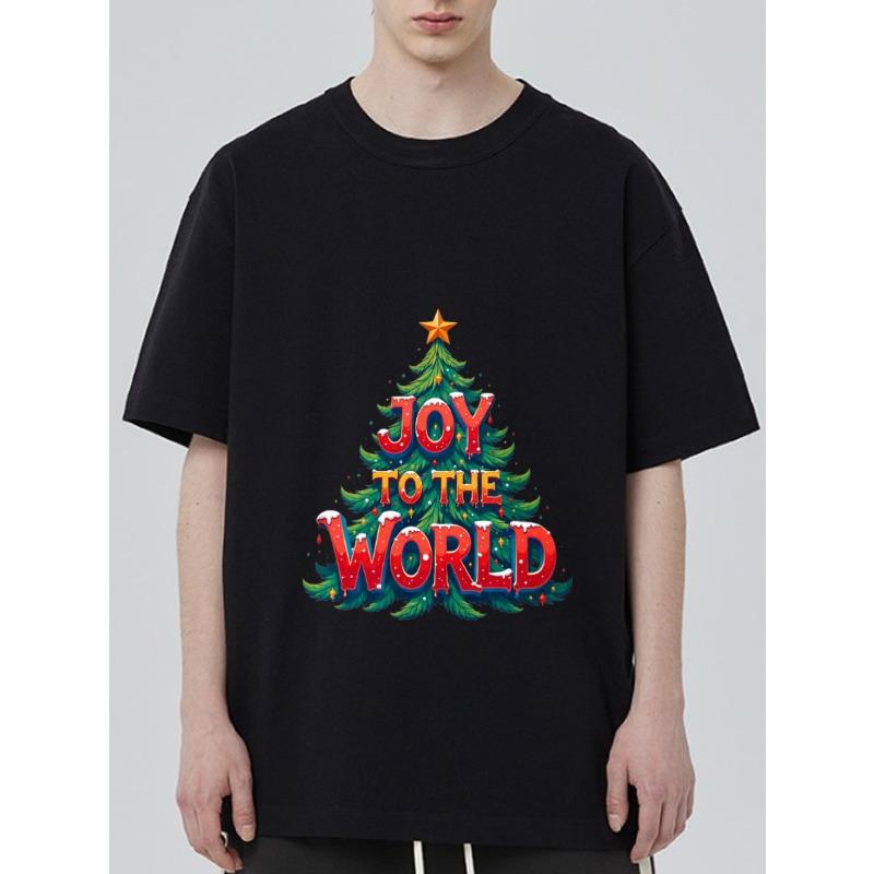 

Christmas T Shirt Black Joy To The World Christmas Tree Print Holiday Party Wear XXXXL чёрный