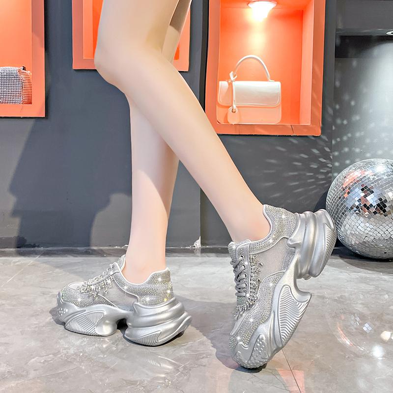 Fashion Women's Shoes New Rhinestone Womens Sneakers Diamond Breathable Luxury Designer Casual Platform Shoes  Mujer
