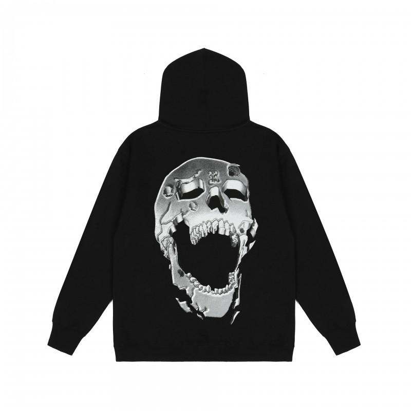 2021 Winter Mens Hooded Sweatshirt Cotton Fleece Skull Graphic Casual Streetwear Teens