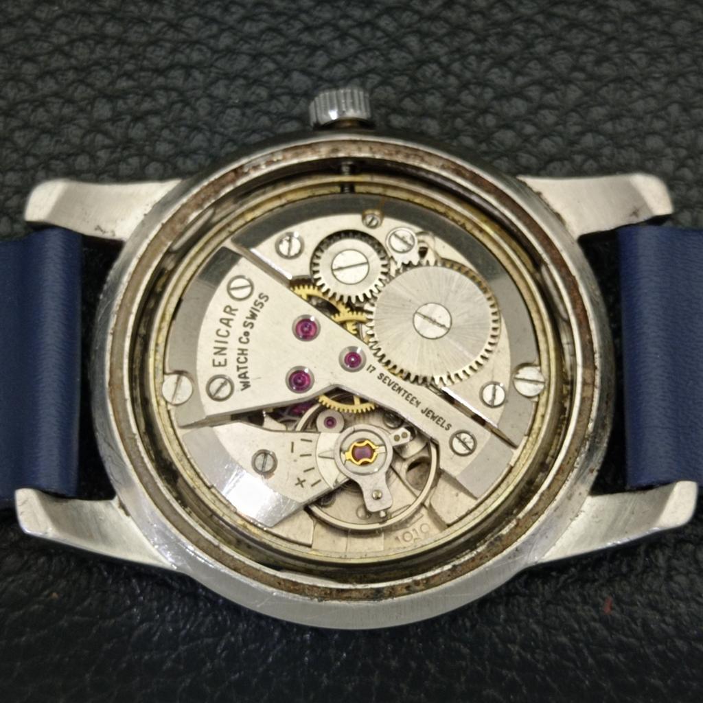 USED ENICAR STAR JEWELS HAND-WINDING SWISS MENS BLUE COLOR DIAL WATCH A431425-2 R107-a431425