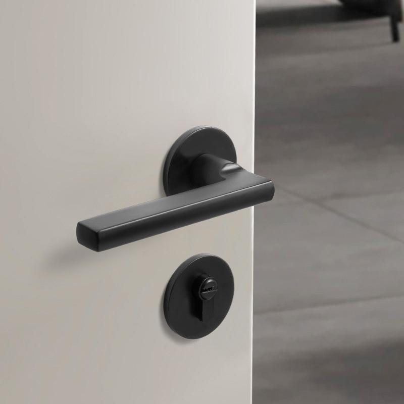 Black American Style Indoor Door Lock, Integrated Magnetic Silent Wooden Door Handle, Universal Home Bedroom Lock