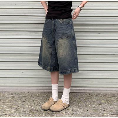 Y2k Vintage Baggy Shorts Women Wide Leg Knee Length Jeans Korean Streetwear Solid Color Casual Washed Denim Shorts 2025 Spring Summer