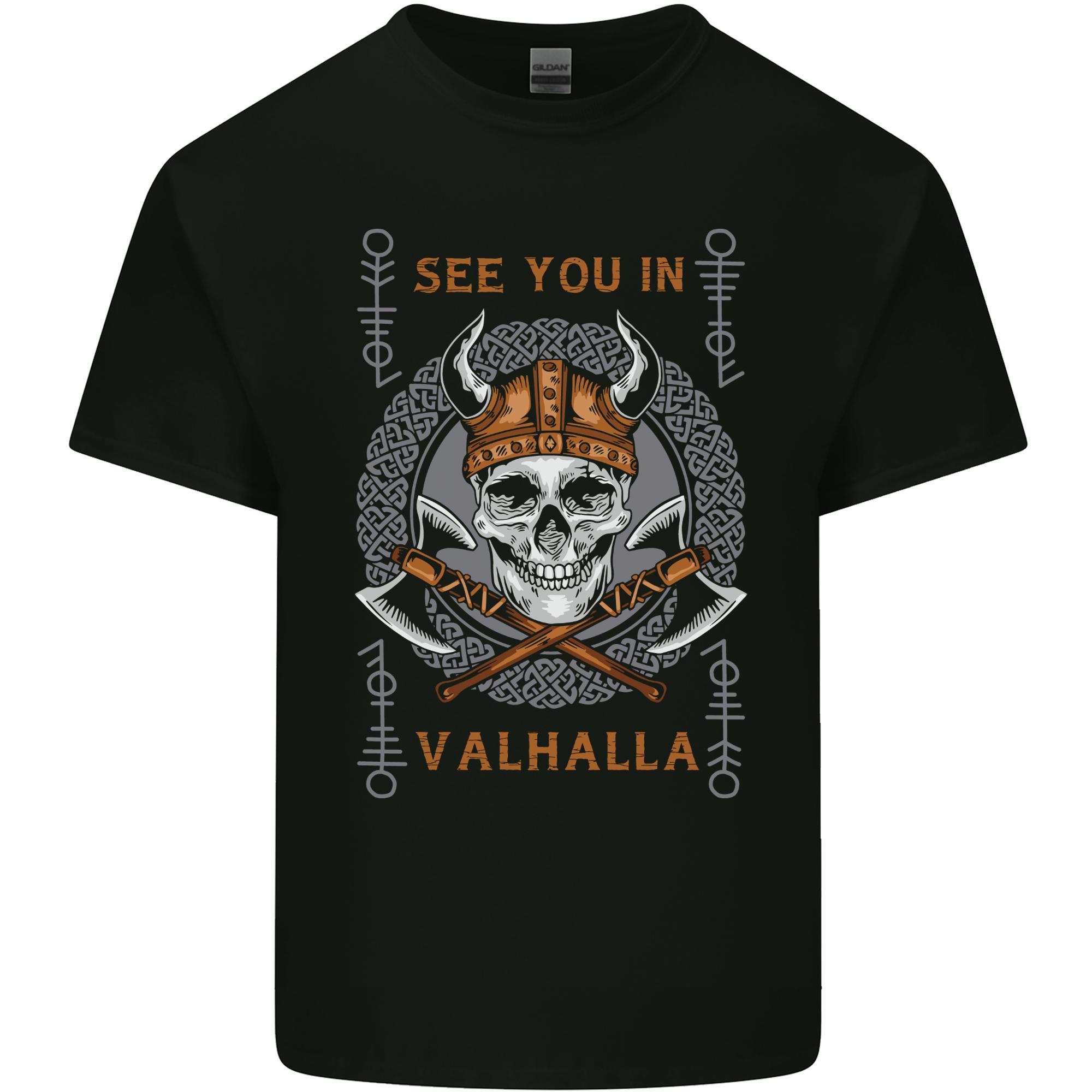 See You in Valhalla Viking Skull and Symbols Unisexs Light Cotton TShirt S