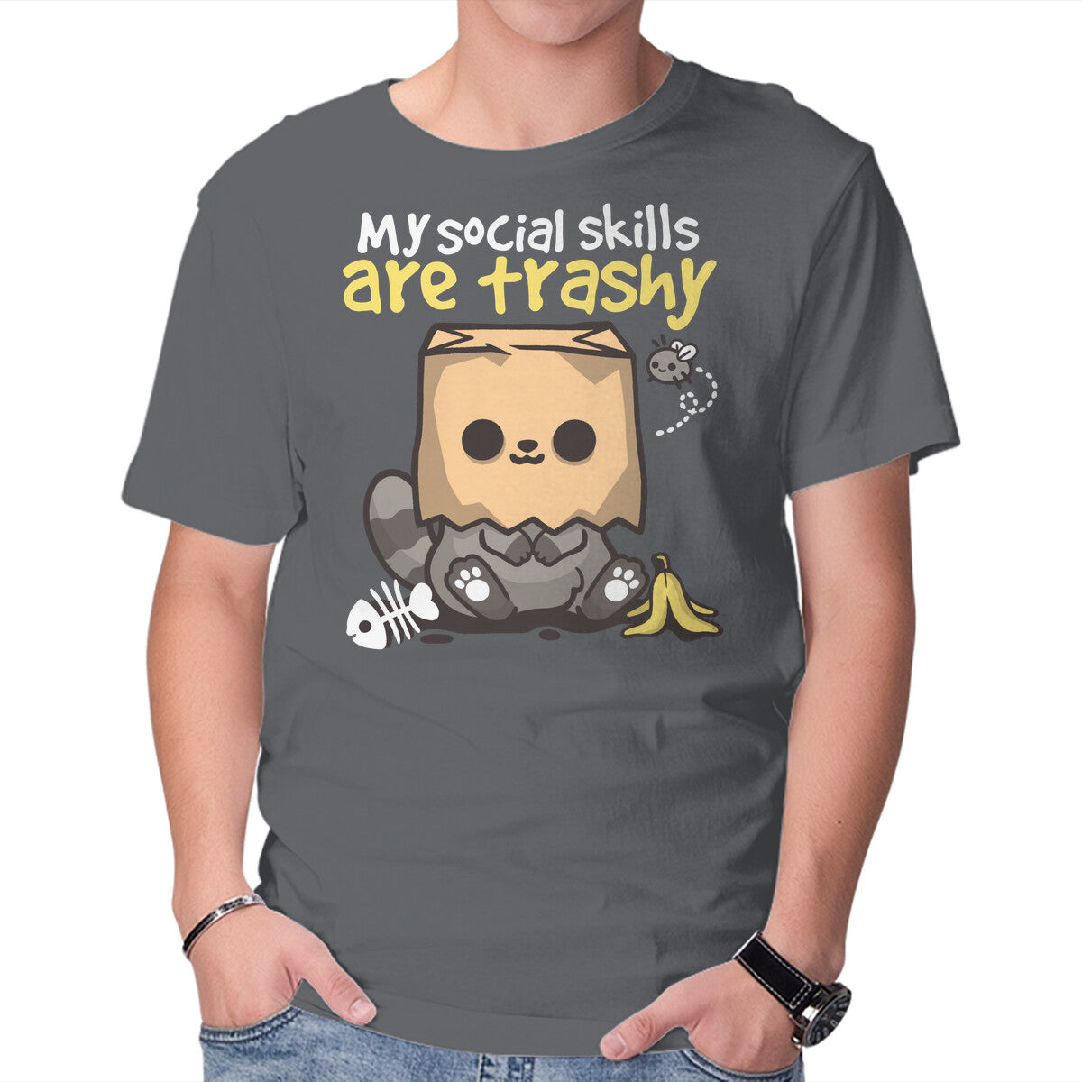 Unisex Crew Neck T-Shirt Trashy Social Skills Graphic Short Sleeve Casual Tee XXXXL