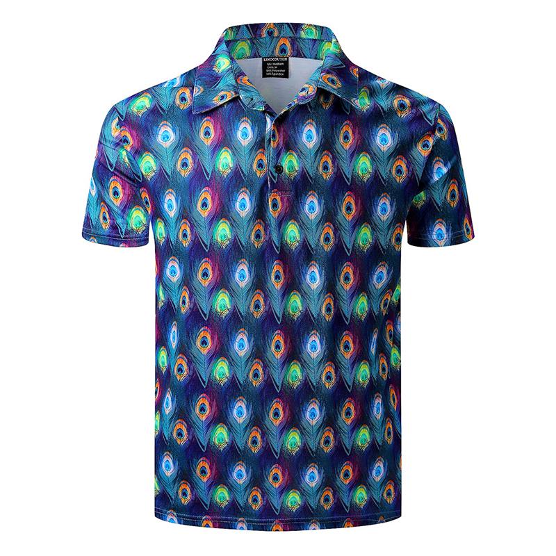 Harajuku Personality Polo Shirt For Men Strong Color Lapel T-shirt Cool Spotted Leopard Outdoor Street Casual Loose Tee Shirts