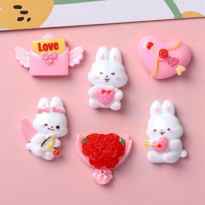 

10Pcs Cute Valentine s Day Love Rabbit Bouquet Series Flat Back Resin Scrapbooking DIY Jewelry Hairpin Craft Decoration