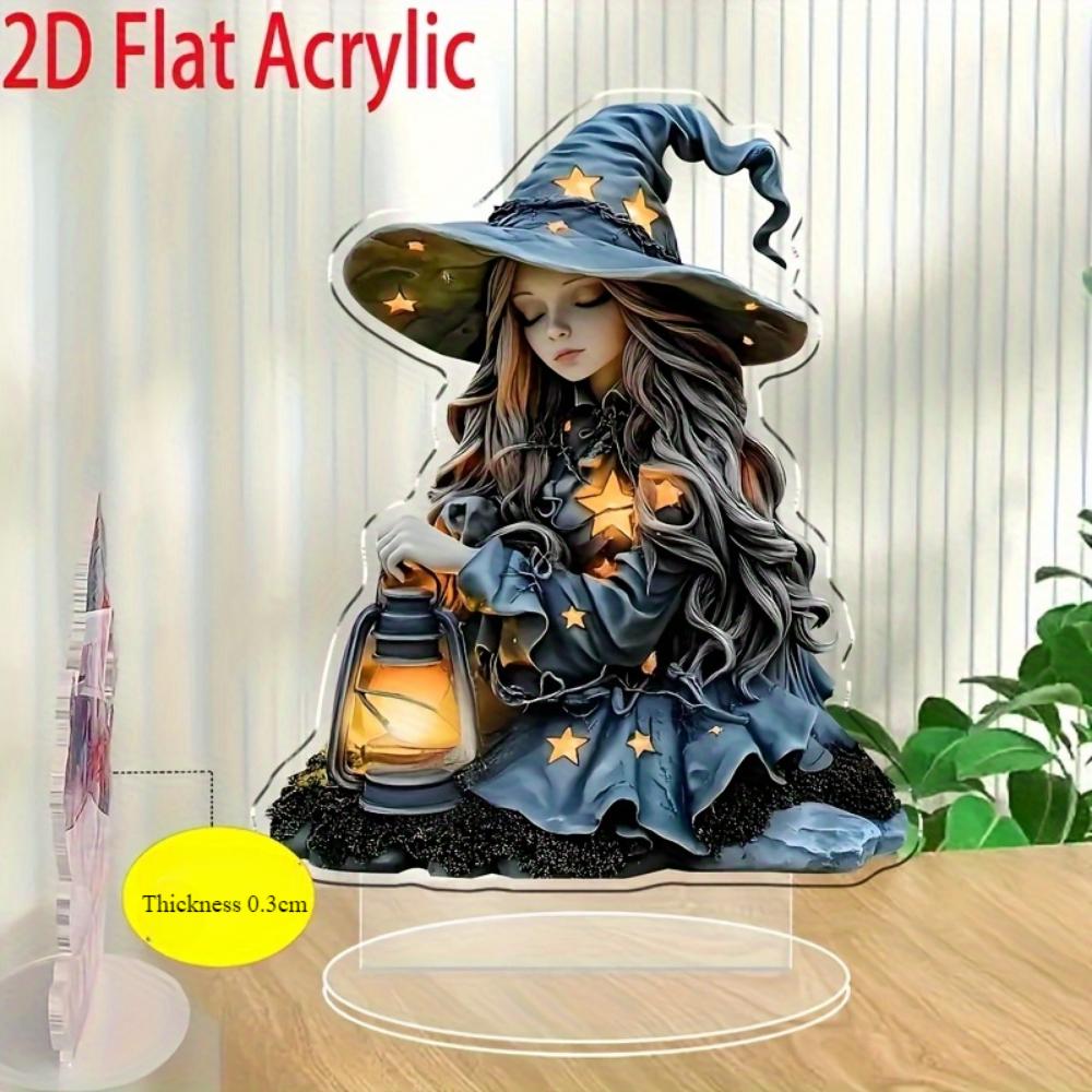 Δισδιάστατη επίπεδη ακρυλική διακοσμητική πλακέτα μάγισσας, επιτραπέζια διακόσμηση, κατάλληλη για σαλόνι, υπνοδωμάτιο, δώρα διακοπών Χριστούγεννα, τέλεια Ημέρα των Ευχαριστιών, Απόκριες