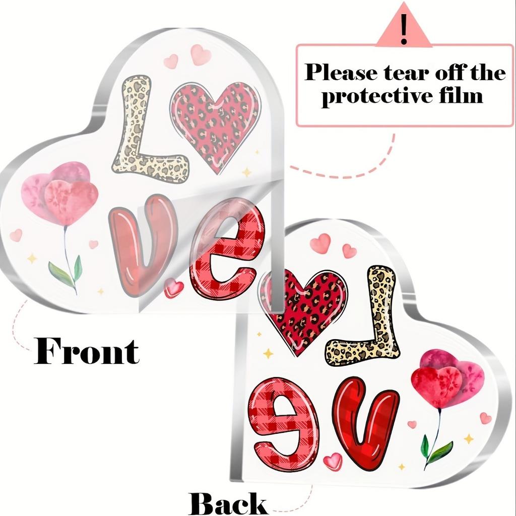 1pc Romantic Heart-Shaped Acrylic Love Decoration, Art Deco Style Figurine, Valentine's Day Gift for Wife, Wedding Anniversary Desk Ornament
