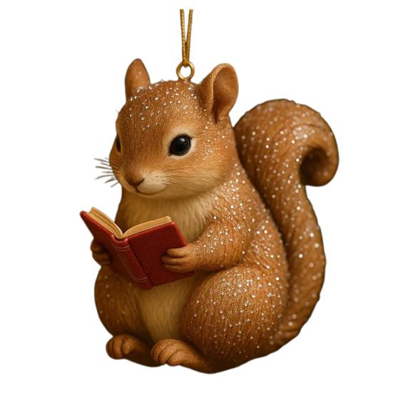 

Book Lover Animal Ornament 2D Acrylic Bird/Hedgedog/Rabbit/Owl/Squirrel Reading Ornament Woodland Reader Hanging Pendant Gift Squirrel