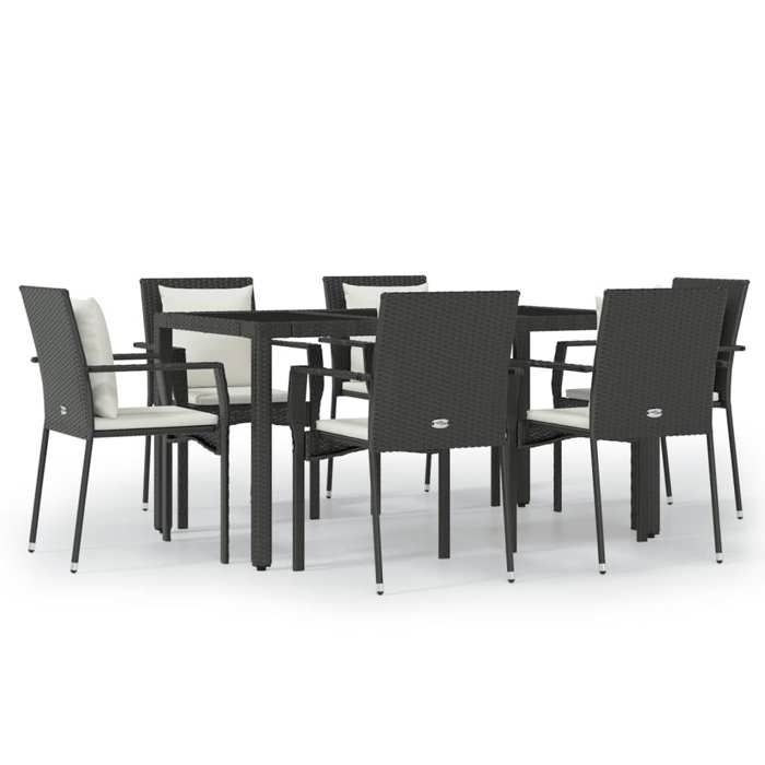 VidaXL Ensemble à manger de jardin coussins 7pcs Noir Résine tressée, ensemble de salle à manger, ensemble de salle à manger 3157954