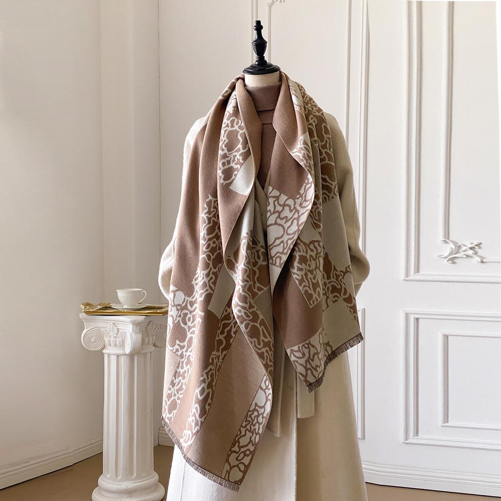 Luxury Women'S Double-Sided Print Scarf Soft Cozy Pashmina Shawl Winter Outdoor Cold-Resistant Windproof Blanket