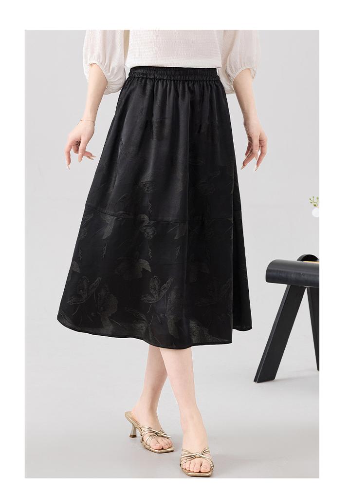 [Dark Pattern Jacquard] New Chinese Solid Color Elastic Waist, Versatile for Spring and Summer, Diagonal Socket Bag, Mulberry Silk Half Cut Skirt